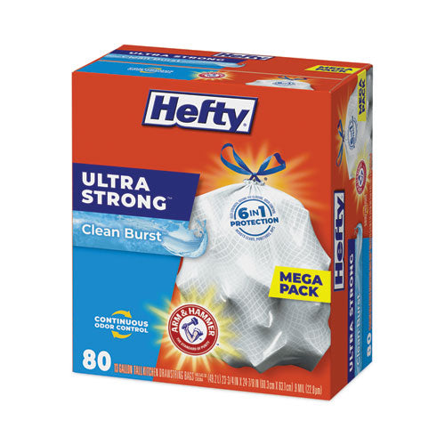 Image of Hefty® Extra Heavy-Duty Ultra Strong Scented Tall Kitchen Bags, Drawstring, 13 gal, Clean Burst, 23.75" x 24.88", White, 80/Box