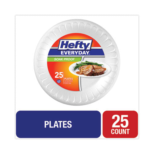 Image of Hefty® Soak Proof Tableware, Plate, Foam, 10.25" dia, White, 25/Pack