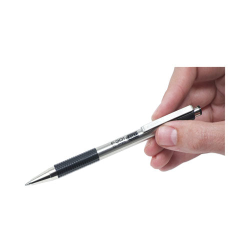 Image of Zebra® F-301 Ballpoint Pen, Retractable, Bold 1.6 mm, Black Ink, Stainless Steel/Black Barrel, 12/Pack