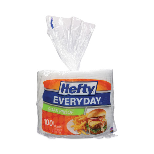 Image of Hefty® Soak Proof Tableware, Plate, Foam, 8.88" dia, White, 100/Pack, 6 Packs/Carton