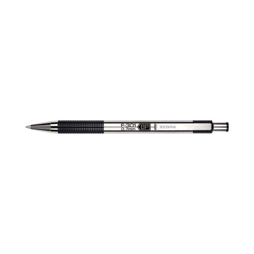 Image of Zebra® F-301 Ballpoint Pen, Retractable, Fine 0.7 Mm, Black Ink, Stainless Steel/black Barrel, 2/pack