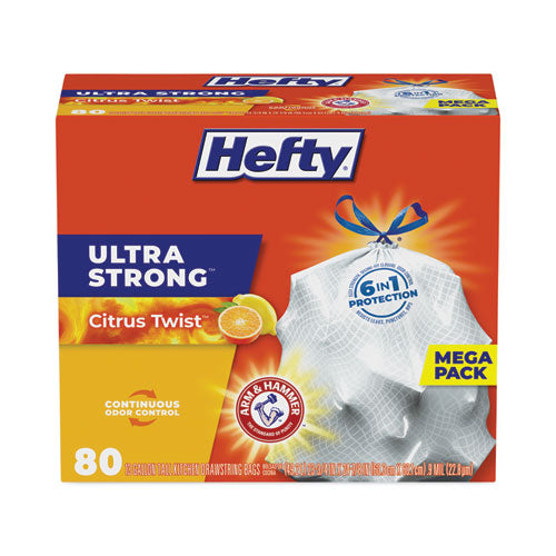 Image of Hefty® Ultra Strong Scented Tall Kitchen Bags, Drawstring, 13 gal, Citrus Twist, 23.75" x 24.88", White, 80 Bags/Box, 3 Boxes/Carton