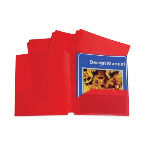 Image of C-Line® Two-Pocket Heavyweight Poly Portfolio Folder, 3-Hole Punch, 11 X 8.5, Red, 25/box