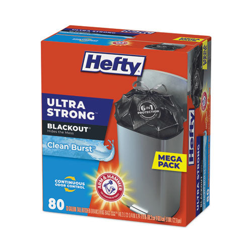 Image of Hefty® Ultra Strong BlackOut Tall-Kitchen Drawstring Bags, 13 gal, Citrus Twist Scent, 23.75" x 24.88", Black, 80/Box