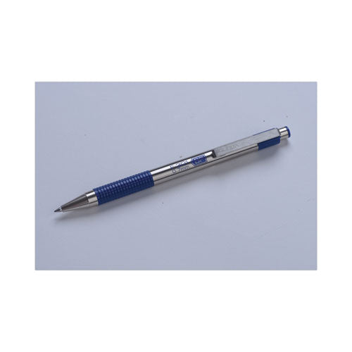 Image of Zebra® F-301 Ballpoint Pen, Retractable, Fine 0.7 Mm, Blue Ink, Stainless Steel/blue Barrel