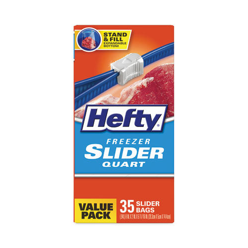 Image of Hefty® Slider Stand and Fill Freezer Storage Bags, 32 oz, 7" x 8", Clear, 35 Bags/Box, 9 Boxes/Carton