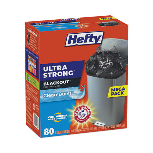 Image of Hefty® Ultra Strong BlackOut Tall-Kitchen Drawstring Bags, 13 gal, Citrus Twist Scent, 23.75" x 24.88", Black, 80/Box