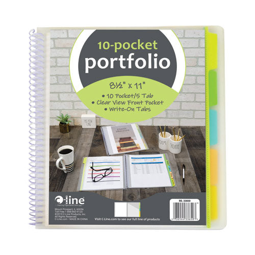 Image of C-Line® 10-Pocket Poly Portfolio With Write-On Tabs, 8.5 X 11, Clear/clear