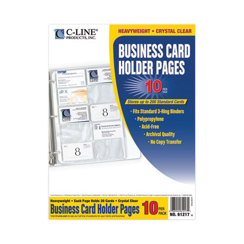 Image of C-Line® Business Card Binder Pages, For 2 X 3.5 Cards, Clear, 20 Cards/sheet, 10 Sheets/pack