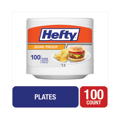 Image of Hefty® Soak Proof Tableware, Plate, Foam, 8.88" dia, White, 100/Pack, 6 Packs/Carton