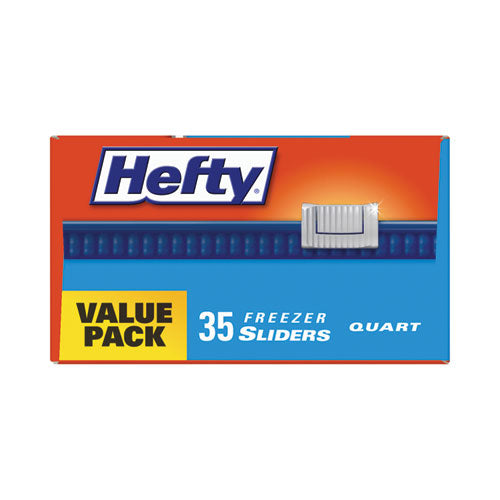 Image of Hefty® Slider Stand and Fill Freezer Storage Bags, 32 oz, 7" x 8", Clear, 35 Bags/Box, 9 Boxes/Carton