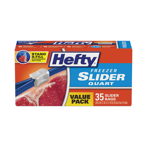 Image of Hefty® Slider Stand and Fill Freezer Storage Bags, 32 oz, 7" x 8", Clear, 35/Box