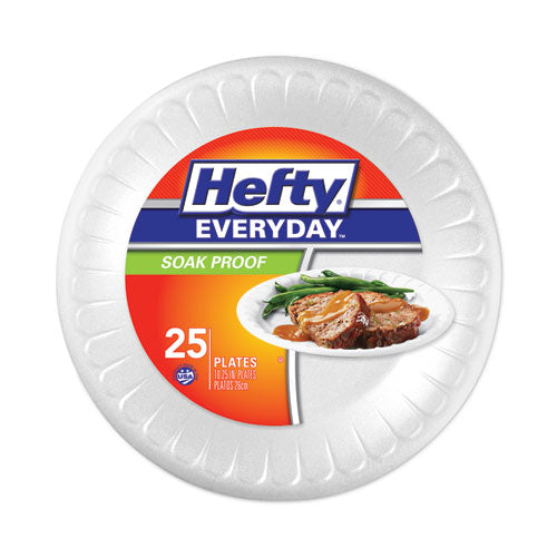 Image of Hefty® Soak Proof Tableware, Plate, Foam, 10.25" dia, White, 25/Pack, 10 Packs/Carton