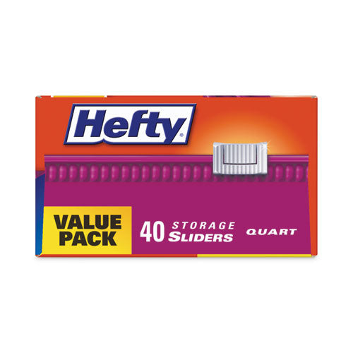 Image of Hefty® Slider Stand and Fill Food Storage Bags, Quart, 8" x 7", Clear, 40 Bags/Box, 9 Boxes/Carton