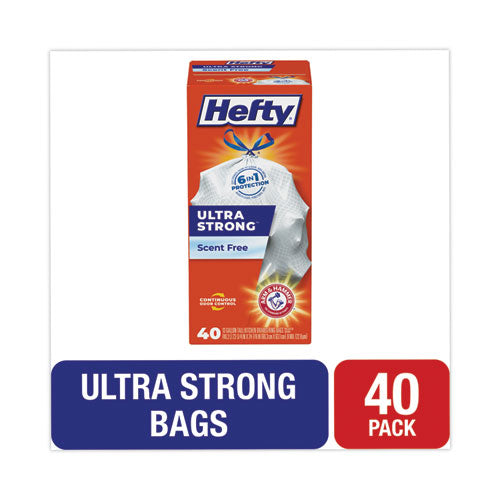 Image of Hefty® Extra Heavy-Duty Ultra Strong Tall Kitchen Trash Bags, Drawstring, 13 gal, 23.75" x 24.88", White, 40/Box