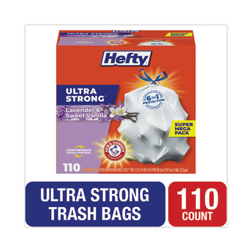 Image of Hefty® Extra Heavy-Duty Ultra Strong Scented Tall Kitchen Bags, Drawstring, 13 gal, Lavender/Vanilla, 23.75 x 24.88, White, 110/Box