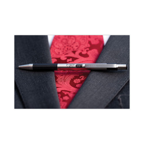 Image of Zebra® F-301 Ballpoint Pen, Retractable, Fine 0.7 Mm, Black Ink, Stainless Steel/black Barrel, 2/pack