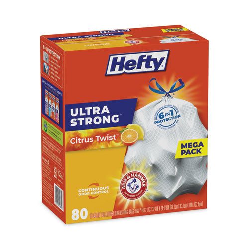 Image of Hefty® Extra Heavy-Duty Ultra Strong Scented Tall Kitchen Bags, Drawstring, 13 gal, Citrus Twist, 23.75" x 24.88", White, 80/Box