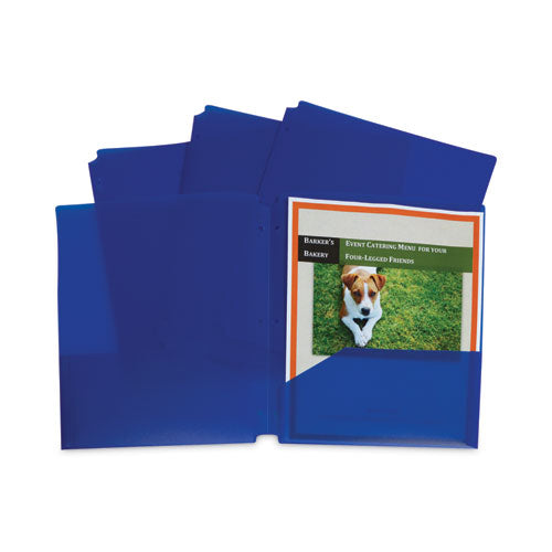 Image of C-Line® Two-Pocket Heavyweight Poly Portfolio Folder, 3-Hole Punch, 11 X 8.5, Blue, 25/box