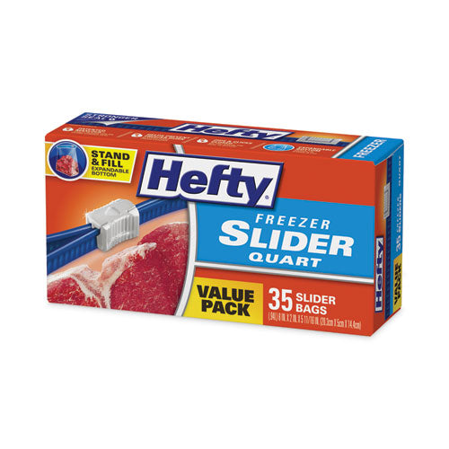Image of Hefty® Slider Stand and Fill Freezer Storage Bags, 32 oz, 7" x 8", Clear, 35/Box