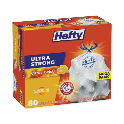 Image of Hefty® Ultra Strong Scented Tall Kitchen Bags, Drawstring, 13 gal, Citrus Twist, 23.75" x 24.88", White, 80 Bags/Box, 3 Boxes/Carton