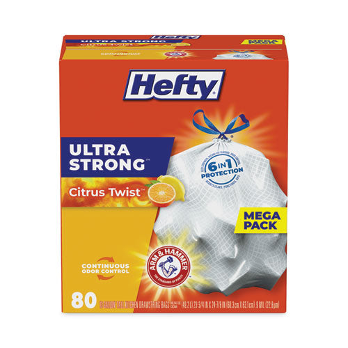 Image of Hefty® Ultra Strong Scented Tall Kitchen Bags, Drawstring, 13 gal, Citrus Twist, 23.75" x 24.88", White, 80 Bags/Box, 3 Boxes/Carton