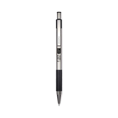 Image of Zebra® F-301 Ballpoint Pen, Retractable, Bold 1.6 mm, Black Ink, Stainless Steel/Black Barrel, 12/Pack