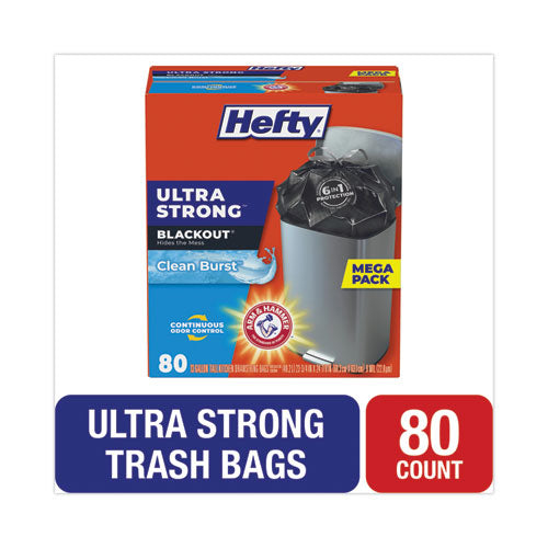 Image of Hefty® Ultra Strong BlackOut Tall-Kitchen Drawstring Bags, 13 gal, Citrus Twist Scent, 23.75" x 24.88", Black, 80/Box