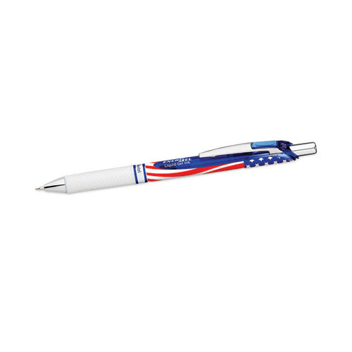 Image of Pentel® Energel Rtx Stars And Stripes Gel Pen, Retractable, Medium 0.7 Mm, Black Ink, Red/white/blue Barrel, Dozen