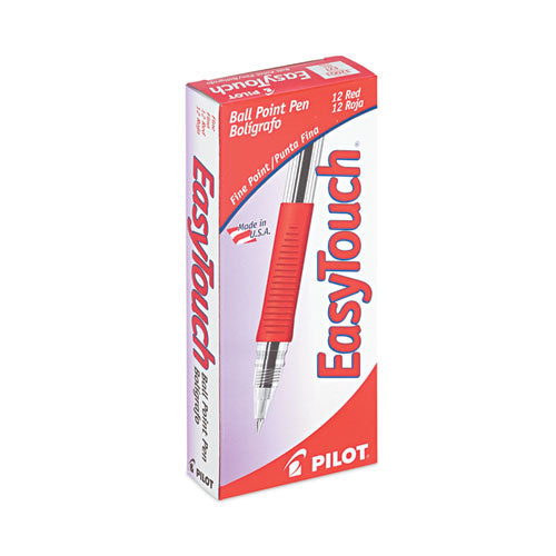 Image of Pilot® EasyTouch Ballpoint Pen, Stick, Fine 0.7 mm, Red Ink, Clear/Red Barrel, Dozen