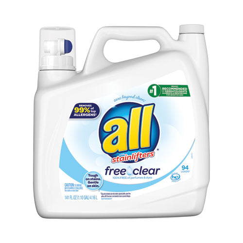 Image of All® Ultra Free Clear Liquid Detergent, Unscented, 141 Oz Bottle, 4/carton