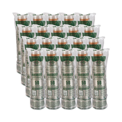 Image of Dart® Bare Eco-Forward RPET Cold Cups, Squat, 12 oz to 14 oz, Plastic, Leaf Design, 50/Pack, 20 Packs/Carton