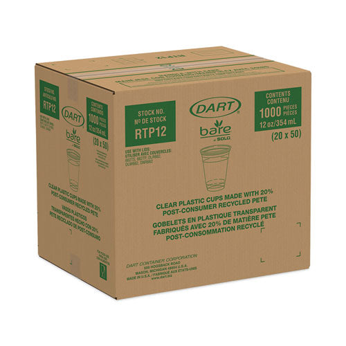 Image of Dart® Bare Eco-Forward RPET Cold Cups, Squat, 12 oz to 14 oz, Plastic, Leaf Design, 50/Pack, 20 Packs/Carton