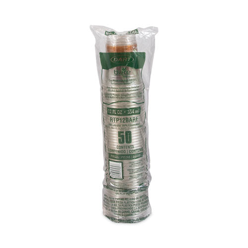 Image of Dart® Bare Eco-Forward RPET Cold Cups, Squat, 12 oz to 14 oz, Plastic, Leaf Design, 50/Pack, 20 Packs/Carton