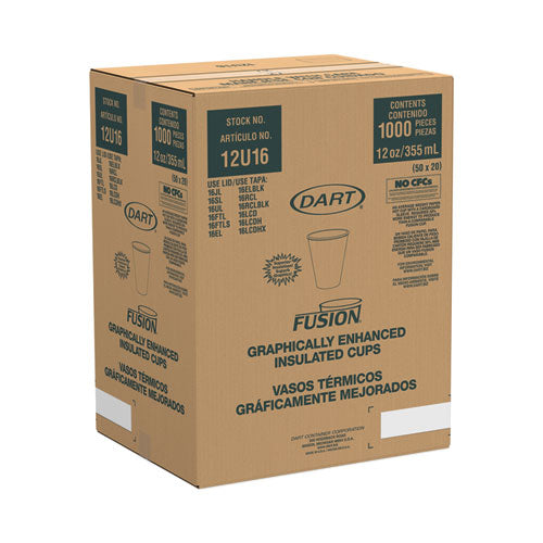 Image of Dart® Fusion Escape Foam Hot/cold Cups, 12 Oz, Brown/black, 1,000/carton