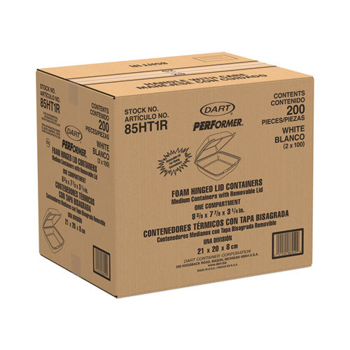 Image of Dart® Foam Hinged Lid Containers, 8.38 x 7.78 x 3.25, White, 200/Carton