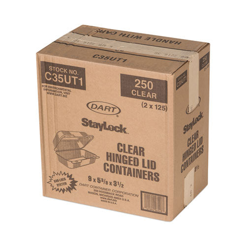 Image of Dart® StayLock Clear Hinged Lid Containers, 5.4 x 9 x 3.5, Clear, Plastic, 250/Carton