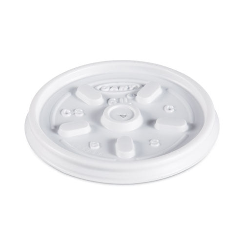 Image of Dart® Plastic Lids for Foam Containers, Vented, Fits 3.5 oz to 6 oz, White, 100/Pack, 10 Packs/Carton