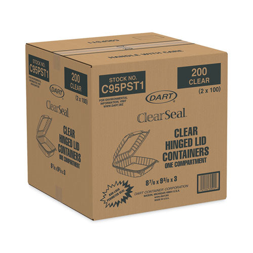 Image of Dart® ClearSeal Hinged-Lid Plastic Containers, 9.3 x 8.8 x 3, Clear, Plastic, 100/Bag, 2 Bags/Carton