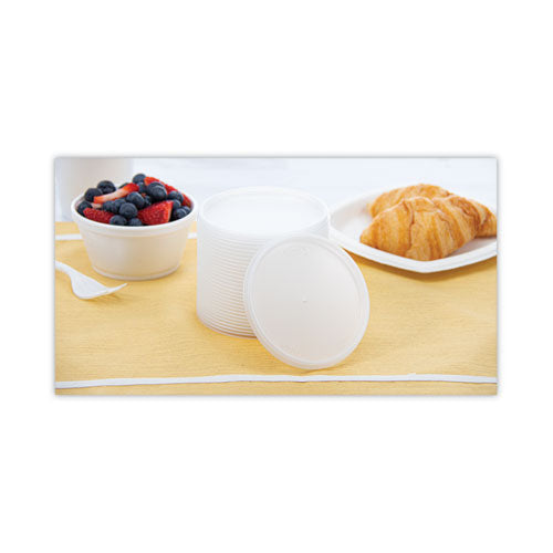 Image of Dart® Plastic Lids for Foam Cups, Bowls and Containers, Flat, Vented, Fits 6 oz to 32 oz, Translucent, 100/Pack, 10 Packs/Carton