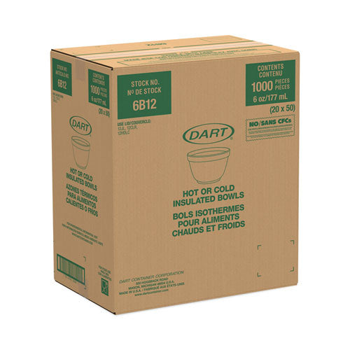 Image of Dart® Foam Container, Squat, 6 oz, White, 50/Pack, 20 Packs/Carton