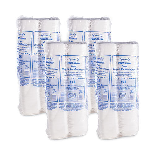 Image of Dart® Foam Hinged Lid Container, Hoagie Container With Removable Lid, 5.3 X 9.8 X 3.3, White, 125/bag, 4 Bags/carton