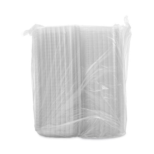 Image of Dart® ClearSeal Hinged-Lid Plastic Containers, 3 Compartments, 9.4 x 8.9 x 3, Plastic, 100/Bag, 2 Bags/Carton