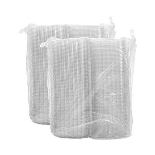 Image of Dart® ClearSeal Hinged-Lid Plastic Containers, 3 Compartments, 9.4 x 8.9 x 3, Plastic, 100/Bag, 2 Bags/Carton
