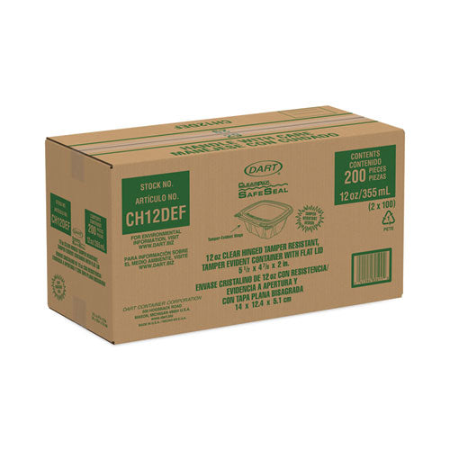 Image of Dart® ClearPac SafeSeal Tamper-Resistant/Evident Containers, Flat Lid, 12 oz, Clear, Plastic, 100/Bag, 2 Bags/Carton