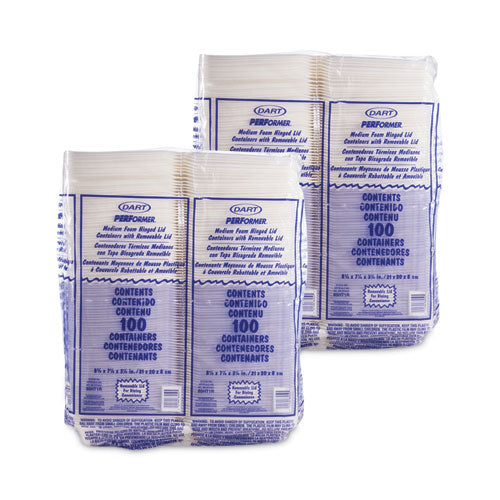 Image of Dart® Foam Hinged Lid Containers, 8.38 x 7.78 x 3.25, White, 200/Carton