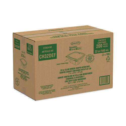 Image of Dart® ClearPac SafeSeal rPET Tamper-Resistant Container, ProPlanet Seal, Flat Lid, 32 oz, Clear, 100/Bag, 2 Bags/Carton