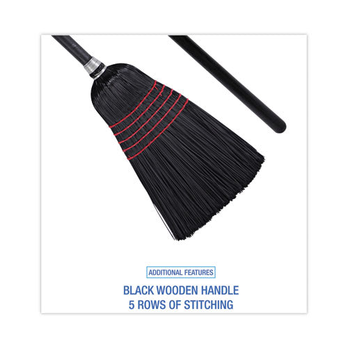 Image of Boardwalk® Flagged Tip Poly Bristle Janitor Brooms, 10 X 58.5, Wood Handle, Natural/black, 12/carton