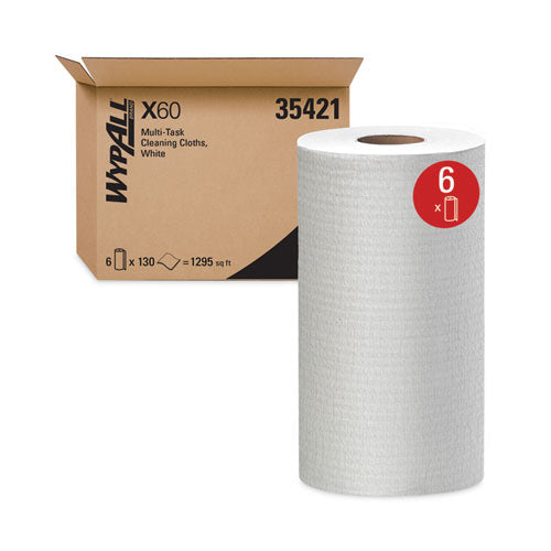 Image of WypAll® General Clean X60 Cloths, Small Roll, 13.5 x 19.6, White, 130/Roll, 6 Rolls/Carton