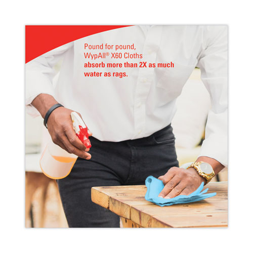 Image of WypAll® General Clean X60 Cloths, Small Roll, 13.5 x 19.6, Blue, 130/Roll, 6 Rolls/Carton